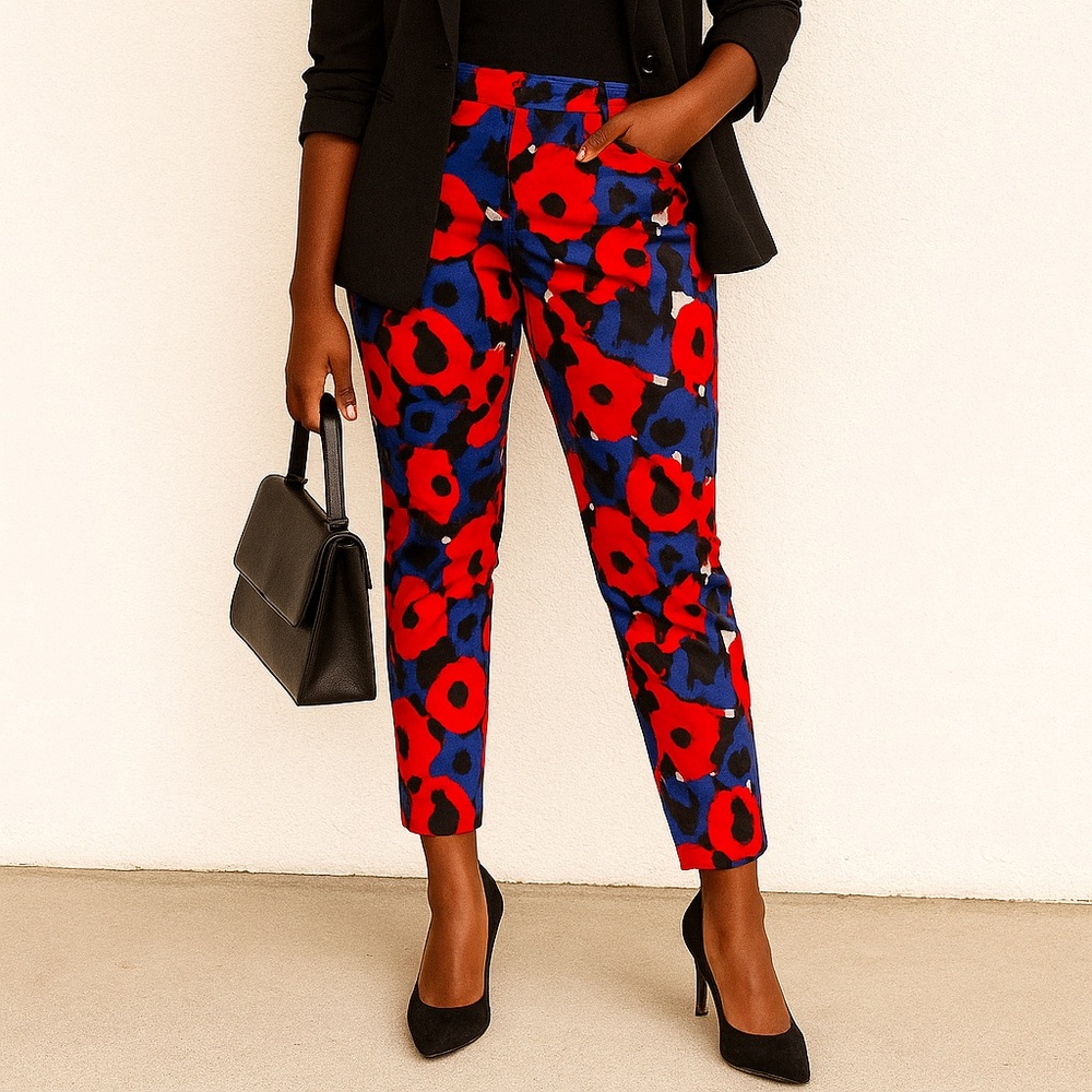 DKNY Bold Abstract Floral Pants – Size 10 | Vibrant Statement Bottoms